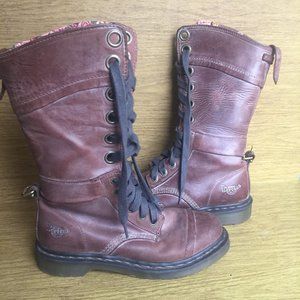 Brown Dr. Martens Triumph 1914 Lace-Up Boots with Floral Interior